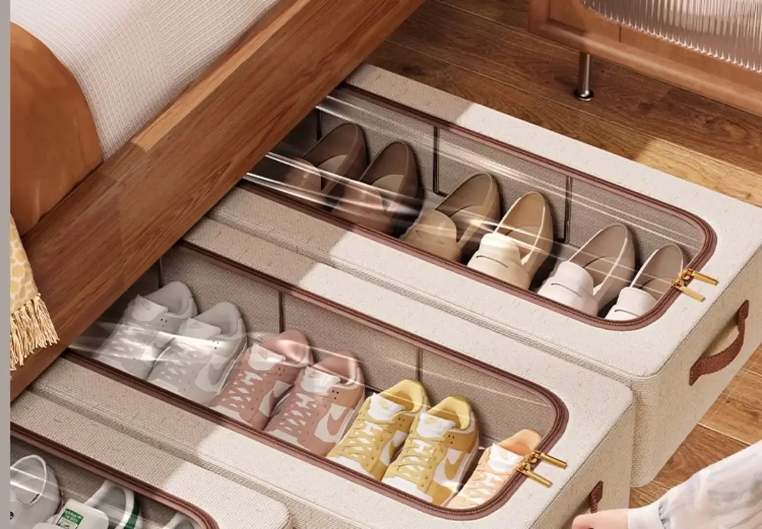 Shoe Storage Organizer, Foldable and Thickened Dust-Proof Tianshan Cotton and Linen Shoe Box for Home Bedroom Under-Bed Shoe Storage — feature 3