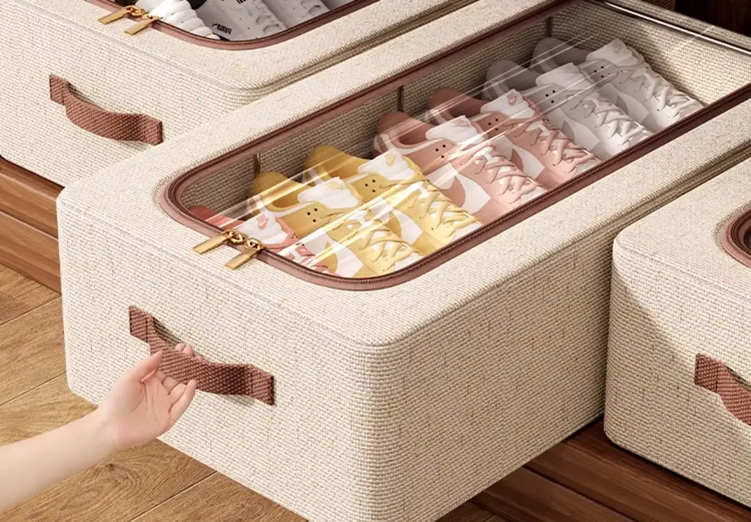 Shoe Storage Organizer, Foldable and Thickened Dust-Proof Tianshan Cotton and Linen Shoe Box for Home Bedroom Under-Bed Shoe Storage — feature 8