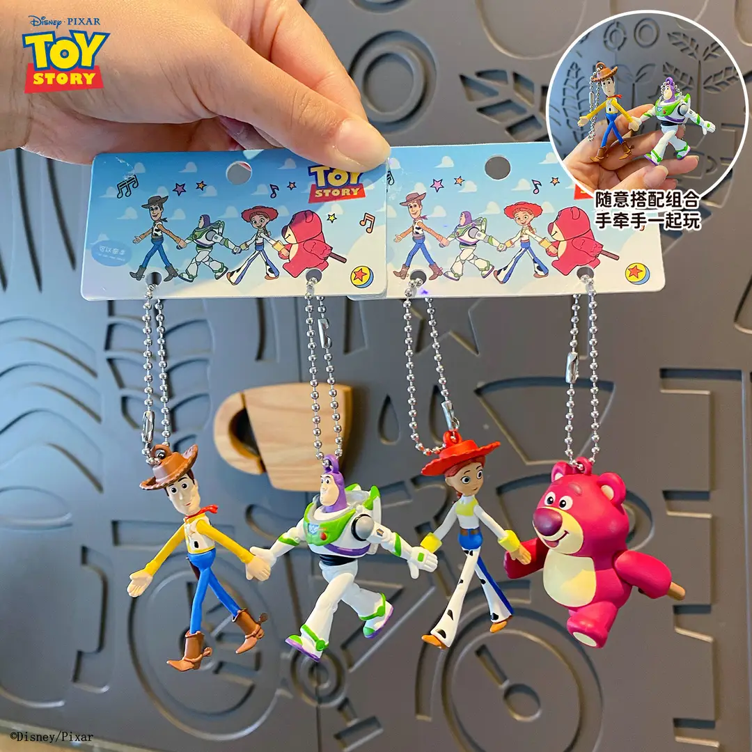 Authentic Toy Story Hand-In-Hand Couple Keychain Cartoon Woody and Buzz Lightyear Doll Keychain Pendant