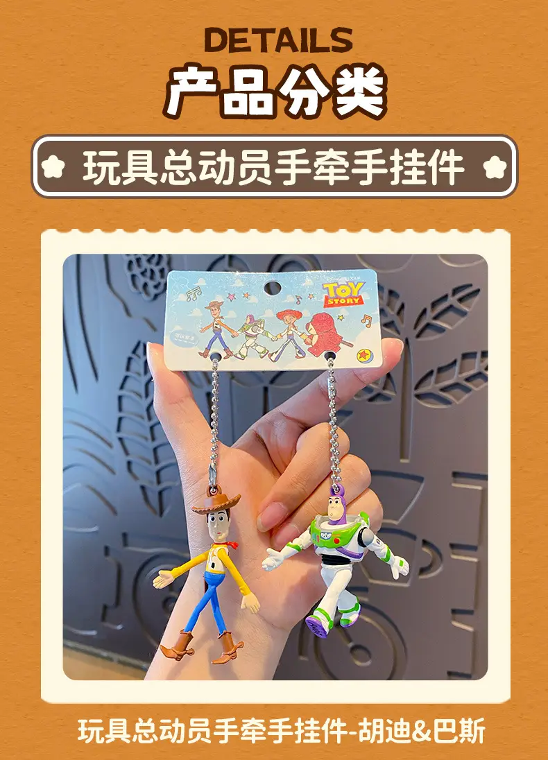 Authentic Toy Story Hand-In-Hand Couple Keychain Cartoon Woody and Buzz Lightyear Doll Keychain Pendant — feature 11