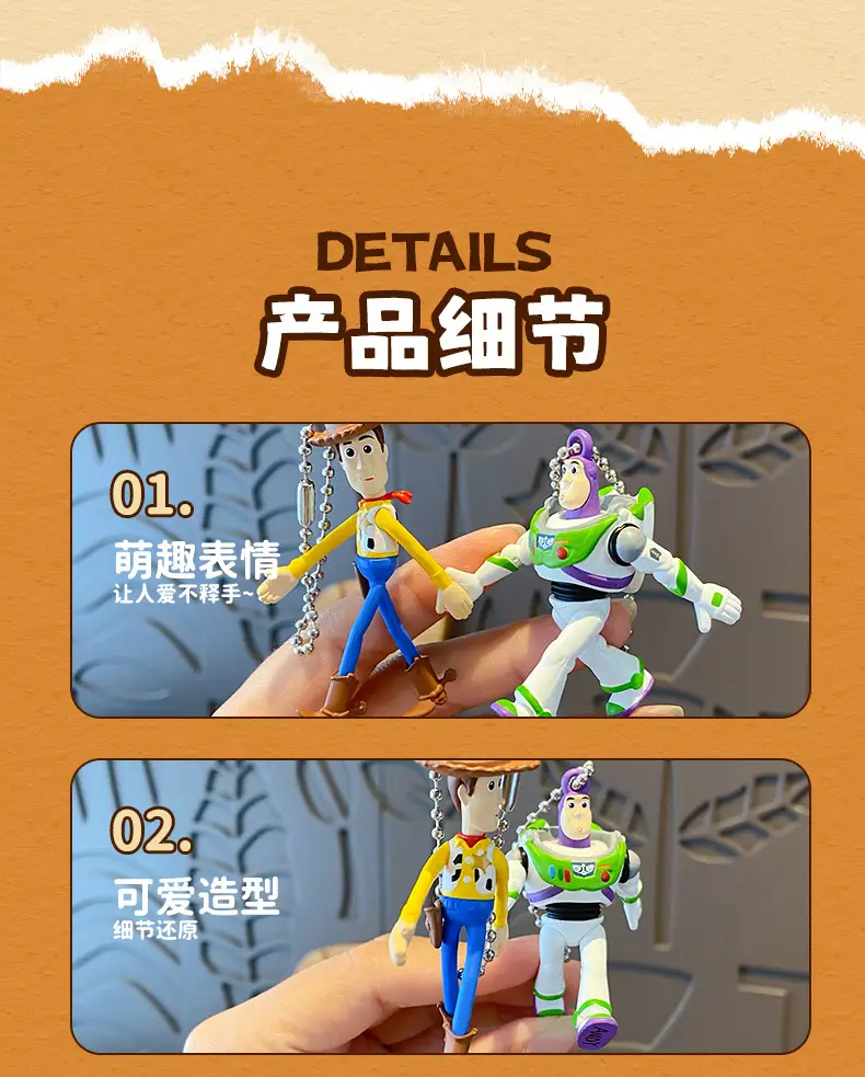 Authentic Toy Story Hand-In-Hand Couple Keychain Cartoon Woody and Buzz Lightyear Doll Keychain Pendant — feature 9