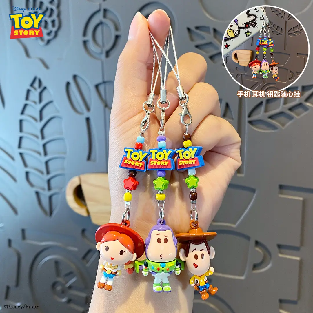 Authentic Toy Story Woody Cute Beaded Keychain, Adorable Buzz Lightyear Couple Phone Chain and Bag Pendant