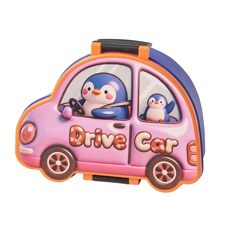 New Plastic Car-Shaped Lunch Box for Children, Cute Cartoon Design, Compartmentalized Pp Food Container, Bento Box, Microwaveable