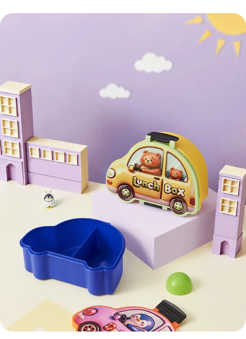 New Plastic Car-Shaped Lunch Box for Children, Cute Cartoon Design, Compartmentalized Pp Food Container, Bento Box, Microwaveable — feature 14