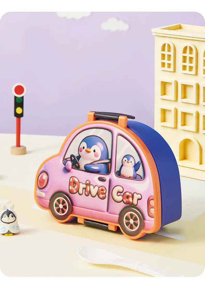 New Plastic Car-Shaped Lunch Box for Children, Cute Cartoon Design, Compartmentalized Pp Food Container, Bento Box, Microwaveable — feature 15