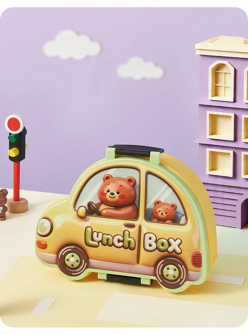 New Plastic Car-Shaped Lunch Box for Children, Cute Cartoon Design, Compartmentalized Pp Food Container, Bento Box, Microwaveable — feature 16