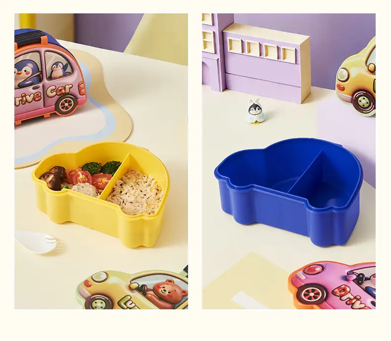 New Plastic Car-Shaped Lunch Box for Children, Cute Cartoon Design, Compartmentalized Pp Food Container, Bento Box, Microwaveable — feature 5
