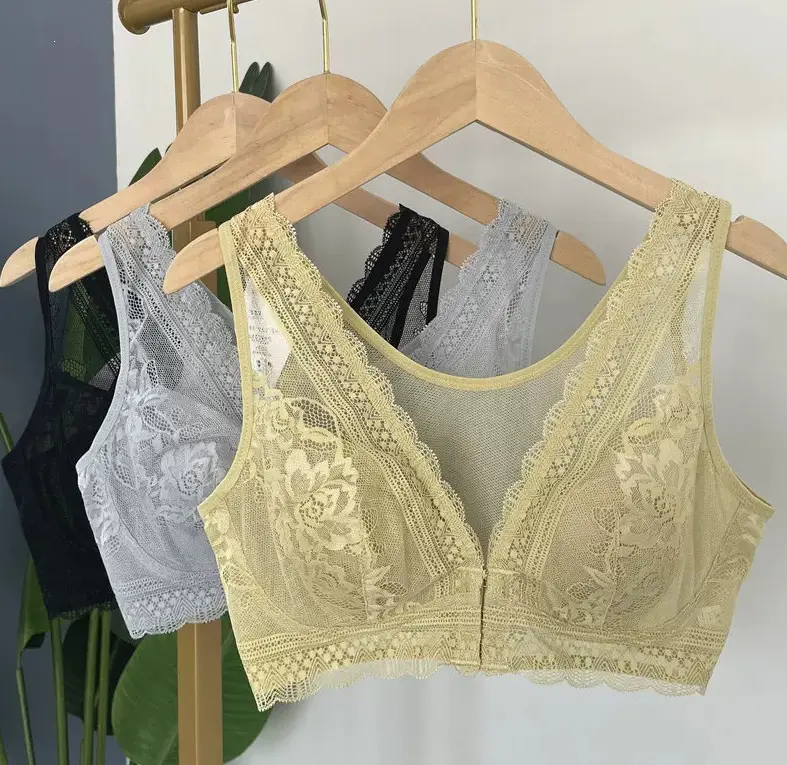 New Style Front-Button Lace Rabbit Ear Bra, Mulberry Silk Large Size Vest-Style Bra That Makes Big Breasts Appear Smaller