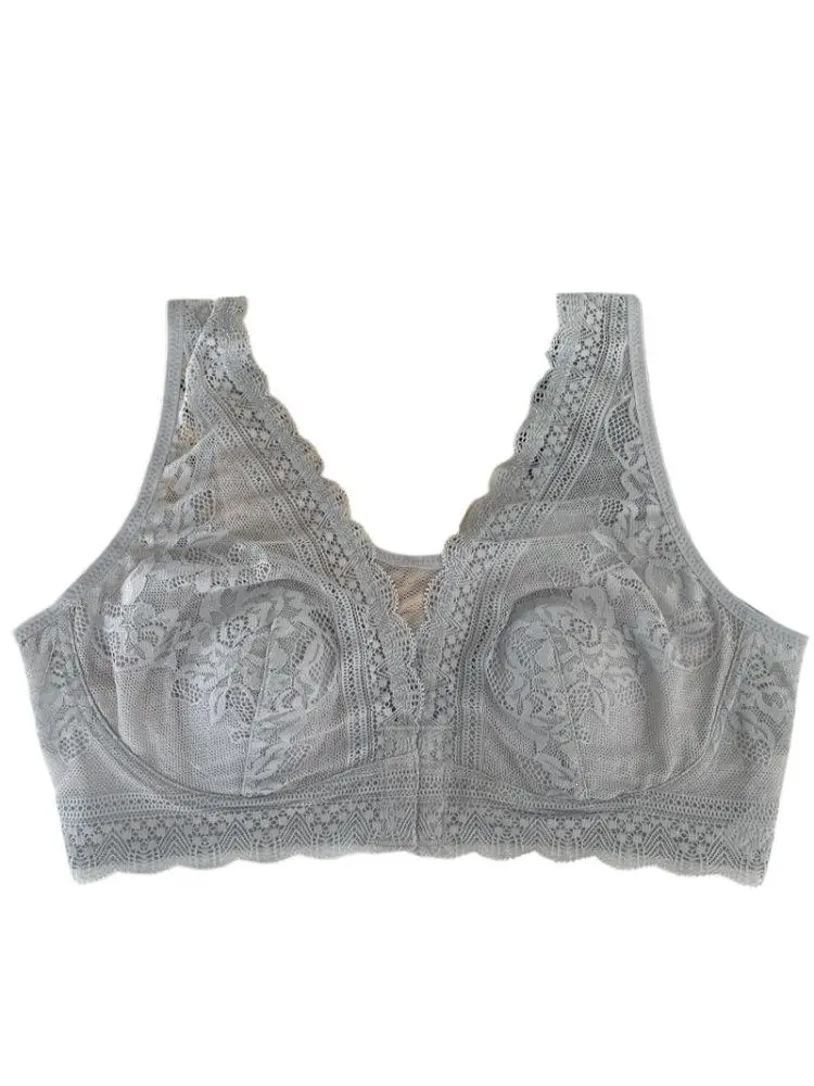 New Style Front-Button Lace Rabbit Ear Bra, Mulberry Silk Large Size Vest-Style Bra That Makes Big Breasts Appear Smaller