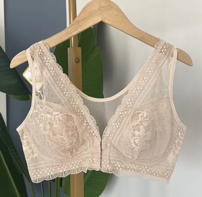 New Style Front-Button Lace Rabbit Ear Bra, Mulberry Silk Large Size Vest-Style Bra That Makes Big Breasts Appear Smaller