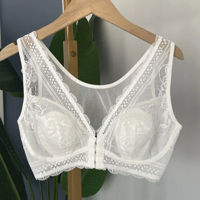 New Style Front-Button Lace Rabbit Ear Bra, Mulberry Silk Large Size Vest-Style Bra That Makes Big Breasts Appear Smaller