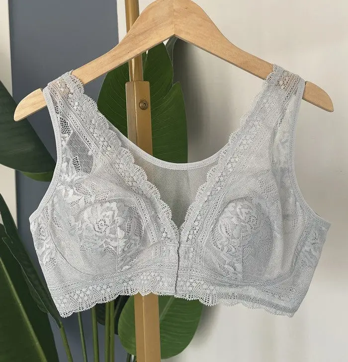 New Style Front-Button Lace Rabbit Ear Bra, Mulberry Silk Large Size Vest-Style Bra That Makes Big Breasts Appear Smaller