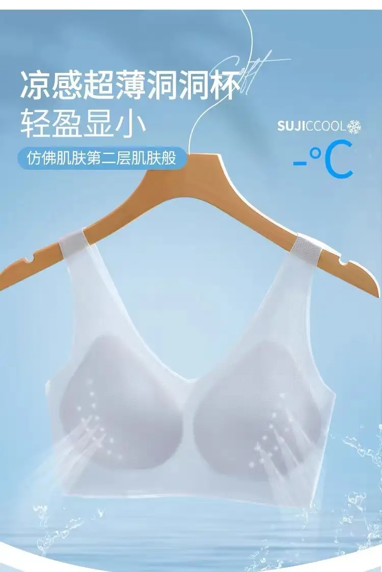 Cooling Perforated Cup Bra, Ice Silk Seamless, Wireless, Minimizes Large Bust, Summer Thin Breathable Tank Top Style Bra — feature 5
