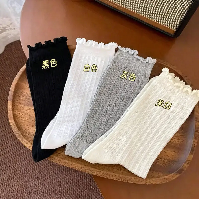 Socks for Women, Thin Summer Style, 2026 New Model, Mid-Calf White Socks, Spring Style, Slouch Socks, Korean Style, Mesh, Breathable, Sweat-Absorbing