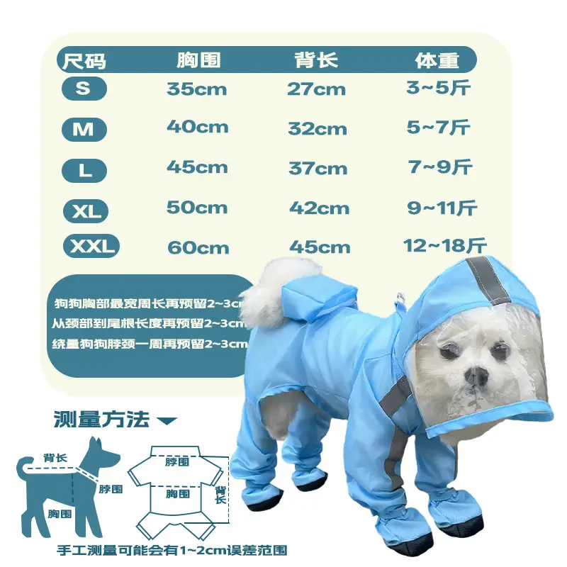 Dog Raincoat with Full Coverage for All Four Legs, Waterproof, for Small Dogs Like Bichon, Teddy, Pomeranian, and Schnauzer