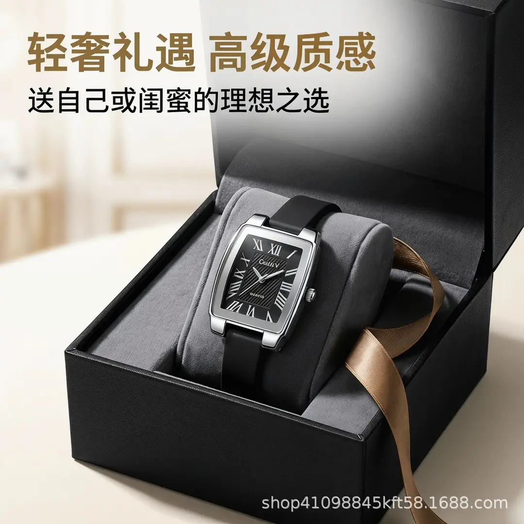 Light Luxury Retro Small Square Watch for Women, Leather Strap Quartz Watch, Fashionable and Versatile, Breathable and Non-Stuffy Wristwatch - Image 3