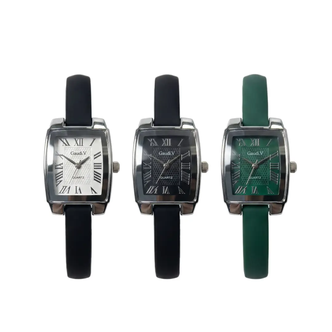 Light Luxury Retro Small Square Watch for Women, Leather Strap Quartz Watch, Fashionable and Versatile, Breathable and Non-Stuffy Wristwatch - Image 5