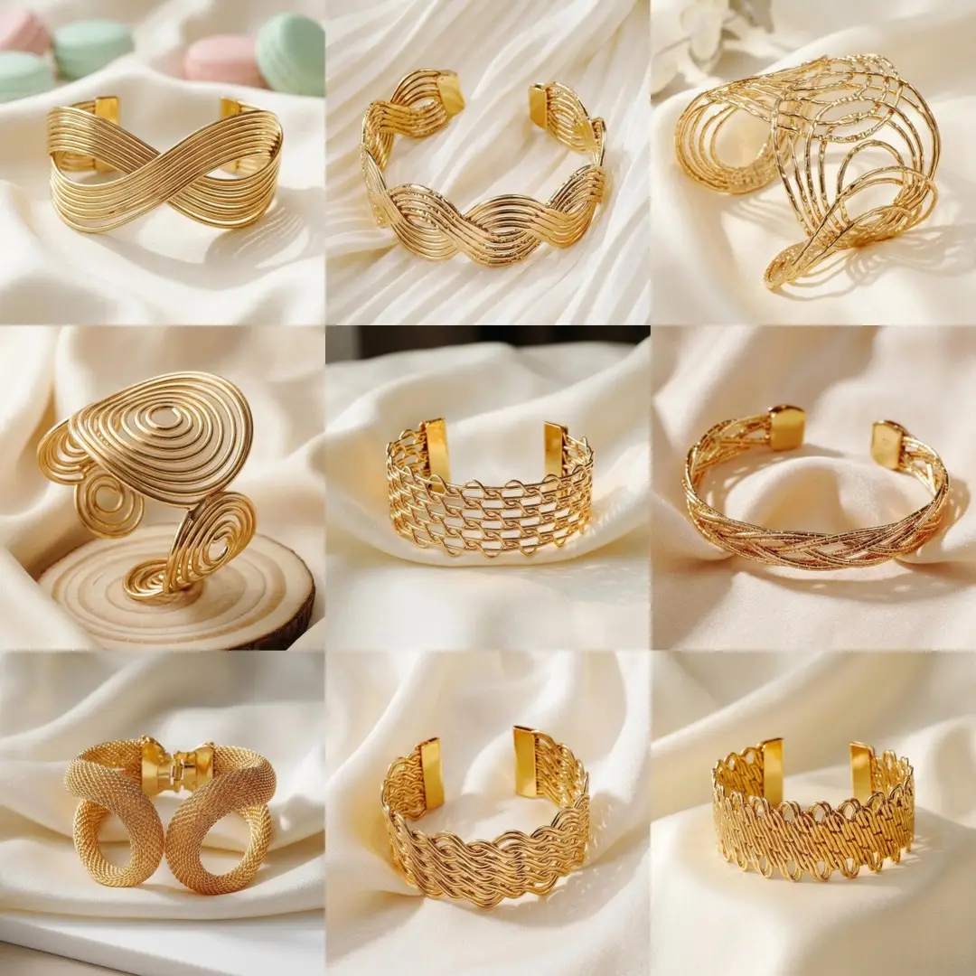 Hollow Wave-Shaped Korean-Style Multi-Layer Metal Arm Bracelet, European and American Cross-Border Minimalist Style Bracelet, New Light Luxury Elegant Bracelet for Women