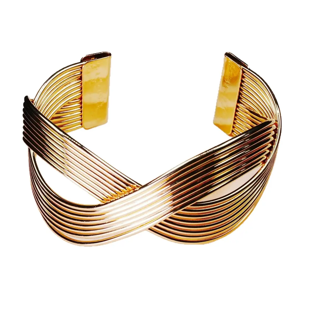 Hollow Wave-Shaped Korean-Style Multi-Layer Metal Arm Bracelet, European and American Cross-Border Minimalist Style Bracelet, New Light Luxury Elegant Bracelet for Women