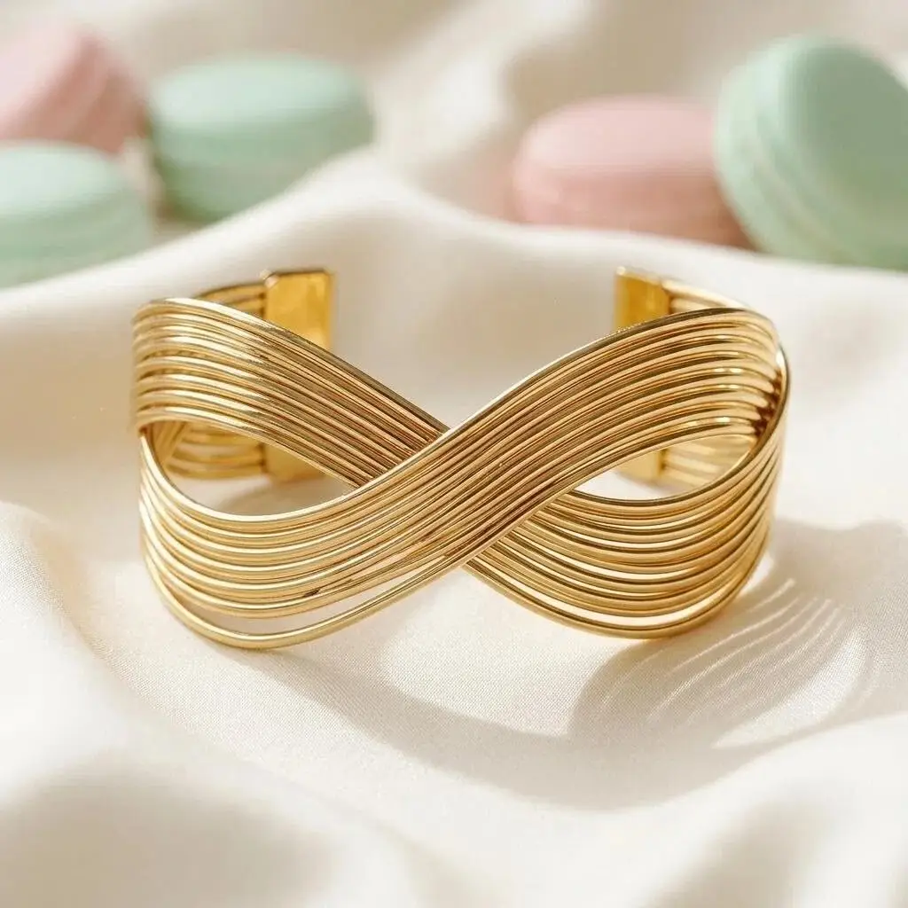 Hollow Wave-Shaped Korean-Style Multi-Layer Metal Arm Bracelet, European and American Cross-Border Minimalist Style Bracelet, New Light Luxury Elegant Bracelet for Women