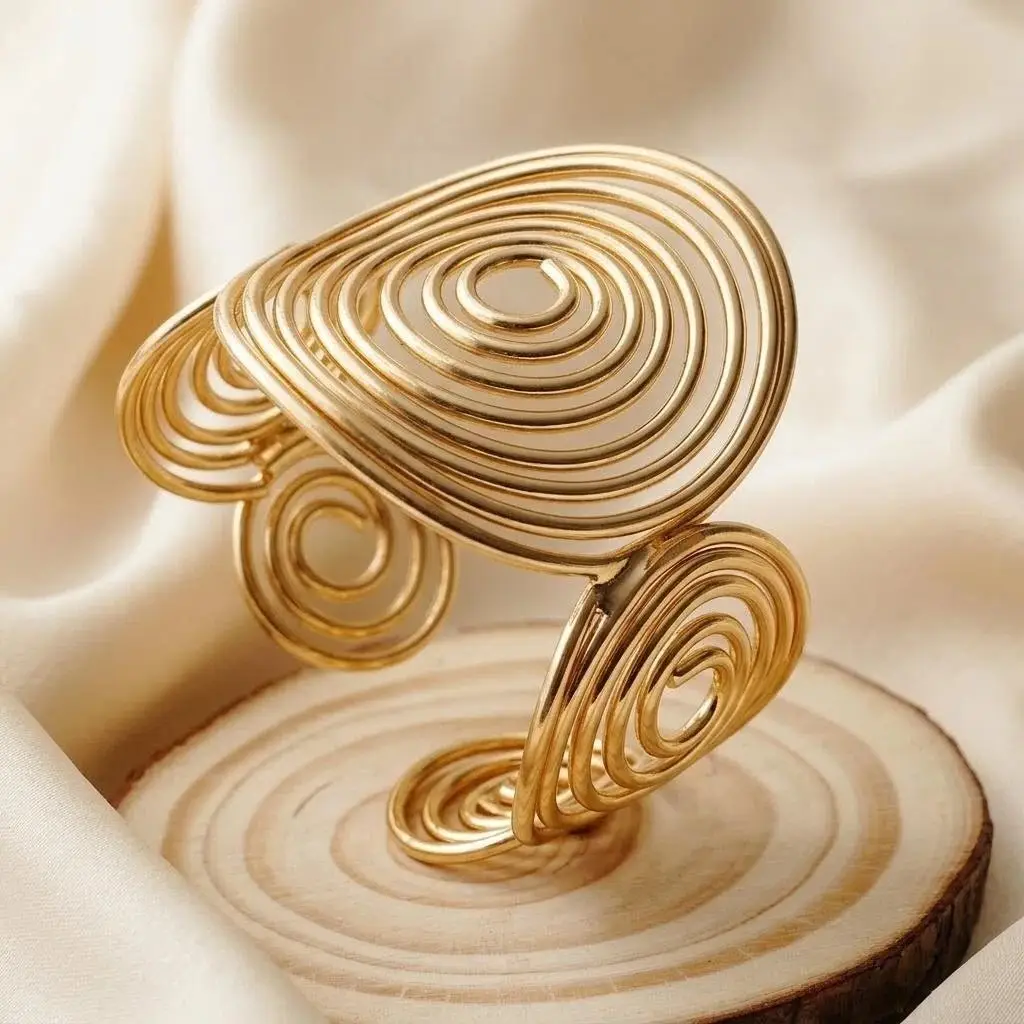 Hollow Wave-Shaped Korean-Style Multi-Layer Metal Arm Bracelet, European and American Cross-Border Minimalist Style Bracelet, New Light Luxury Elegant Bracelet for Women