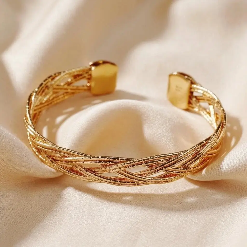 Hollow Wave-Shaped Korean-Style Multi-Layer Metal Arm Bracelet, European and American Cross-Border Minimalist Style Bracelet, New Light Luxury Elegant Bracelet for Women