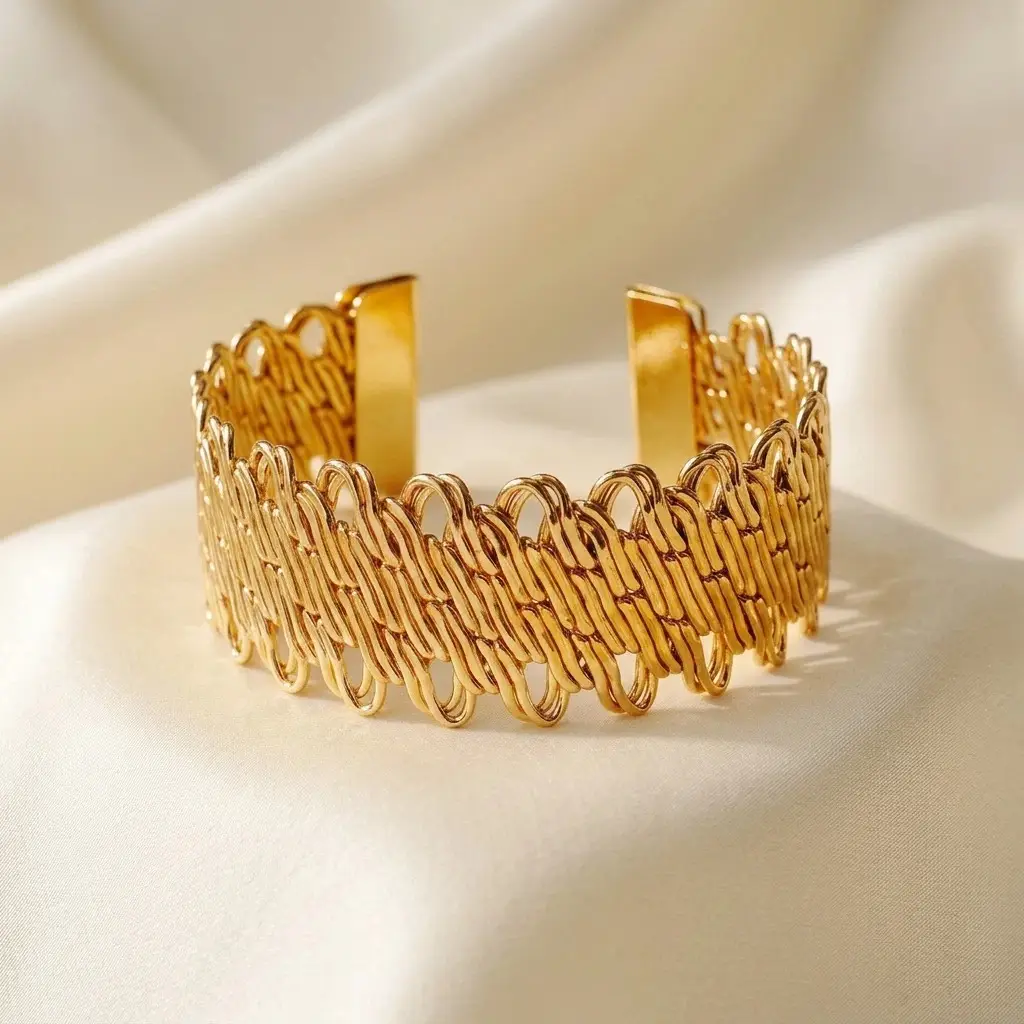 Hollow Wave-Shaped Korean-Style Multi-Layer Metal Arm Bracelet, European and American Cross-Border Minimalist Style Bracelet, New Light Luxury Elegant Bracelet for Women