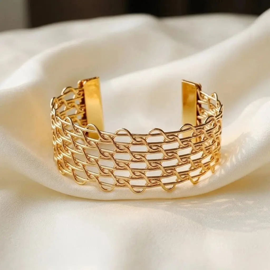 Hollow Wave-Shaped Korean-Style Multi-Layer Metal Arm Bracelet, European and American Cross-Border Minimalist Style Bracelet, New Light Luxury Elegant Bracelet for Women