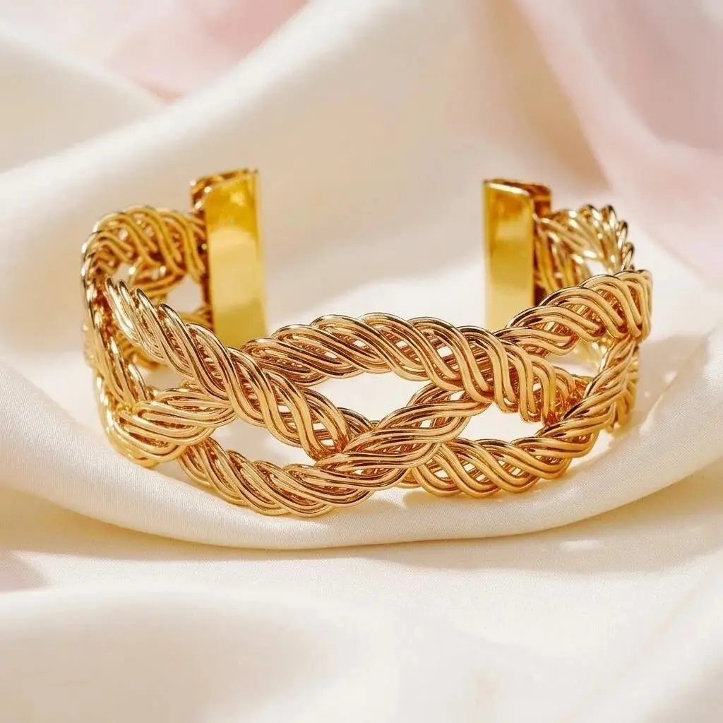 Hollow Wave-Shaped Korean-Style Multi-Layer Metal Arm Bracelet, European and American Cross-Border Minimalist Style Bracelet, New Light Luxury Elegant Bracelet for Women