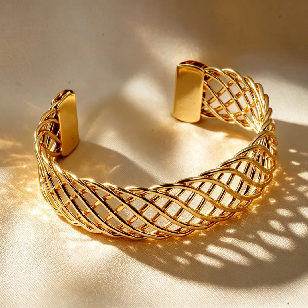 Hollow Wave-Shaped Korean-Style Multi-Layer Metal Arm Bracelet, European and American Cross-Border Minimalist Style Bracelet, New Light Luxury Elegant Bracelet for Women