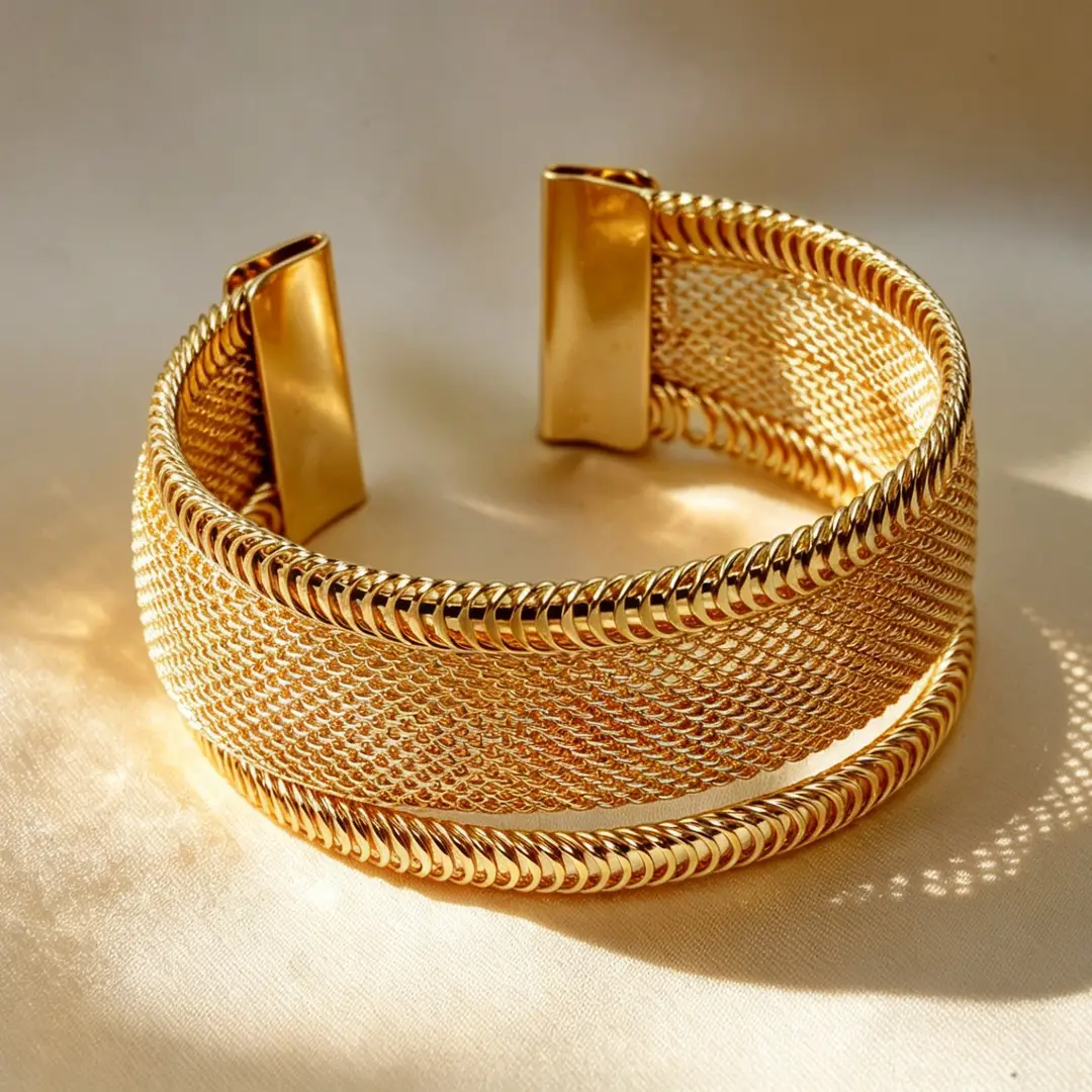 Hollow Wave-Shaped Korean-Style Multi-Layer Metal Arm Bracelet, European and American Cross-Border Minimalist Style Bracelet, New Light Luxury Elegant Bracelet for Women