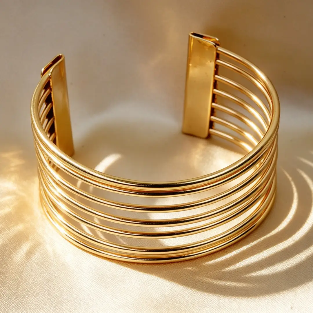 Hollow Wave-Shaped Korean-Style Multi-Layer Metal Arm Bracelet, European and American Cross-Border Minimalist Style Bracelet, New Light Luxury Elegant Bracelet for Women