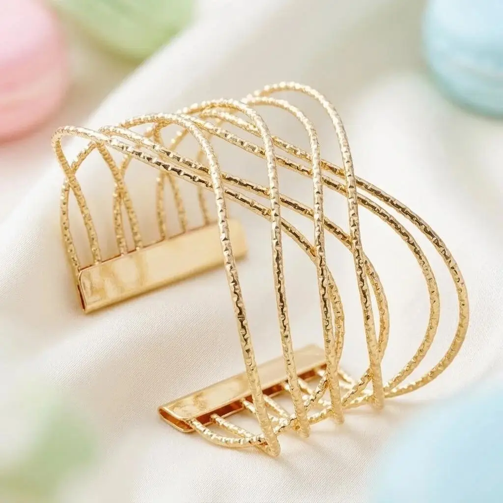Hollow Wave-Shaped Korean-Style Multi-Layer Metal Arm Bracelet, European and American Cross-Border Minimalist Style Bracelet, New Light Luxury Elegant Bracelet for Women