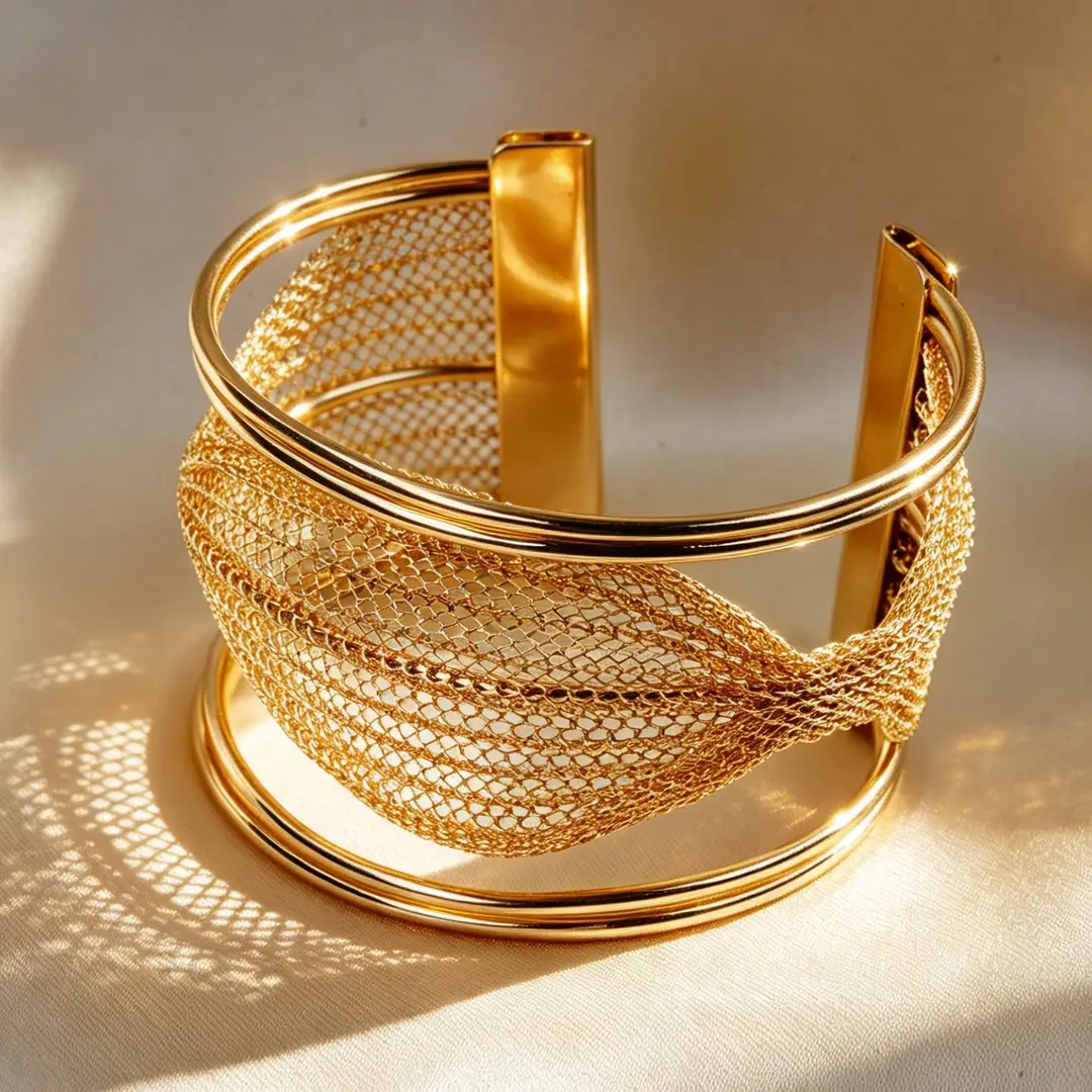 Hollow Wave-Shaped Korean-Style Multi-Layer Metal Arm Bracelet, European and American Cross-Border Minimalist Style Bracelet, New Light Luxury Elegant Bracelet for Women