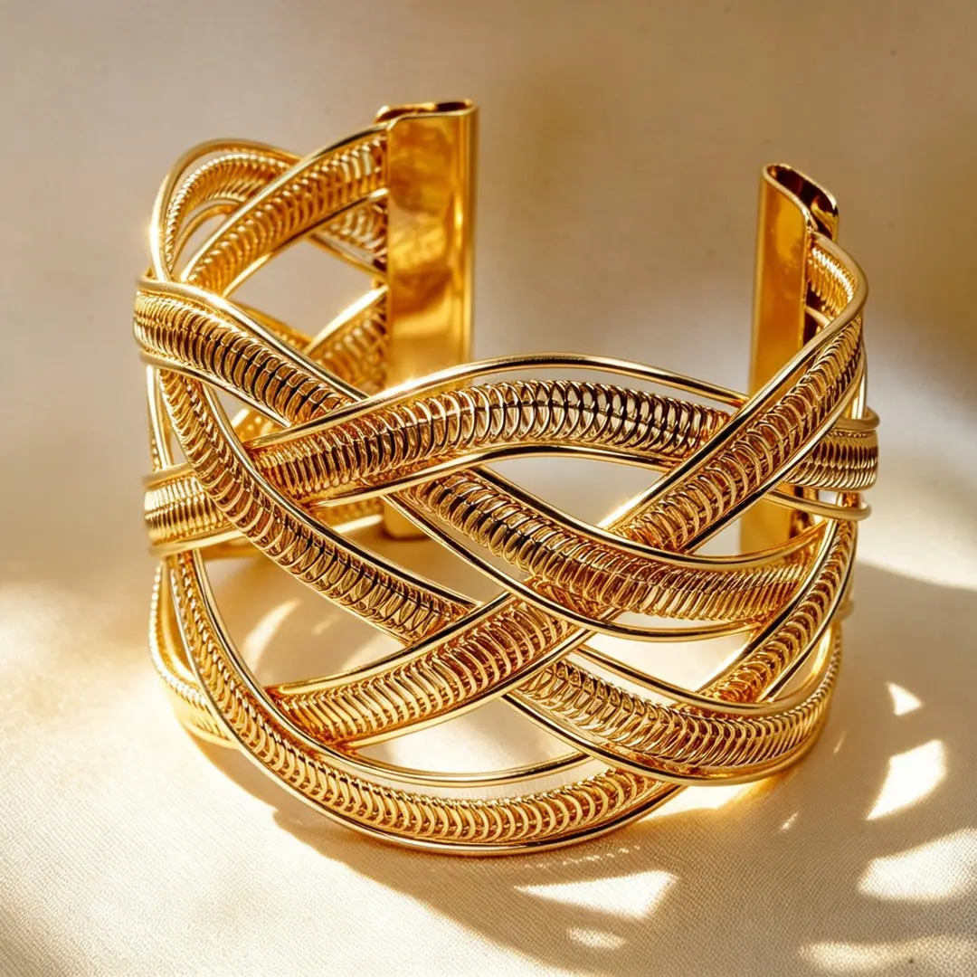 Hollow Wave-Shaped Korean-Style Multi-Layer Metal Arm Bracelet, European and American Cross-Border Minimalist Style Bracelet, New Light Luxury Elegant Bracelet for Women