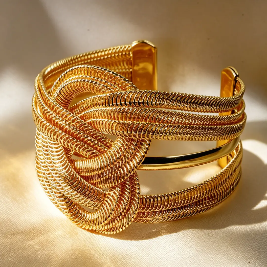Hollow Wave-Shaped Korean-Style Multi-Layer Metal Arm Bracelet, European and American Cross-Border Minimalist Style Bracelet, New Light Luxury Elegant Bracelet for Women