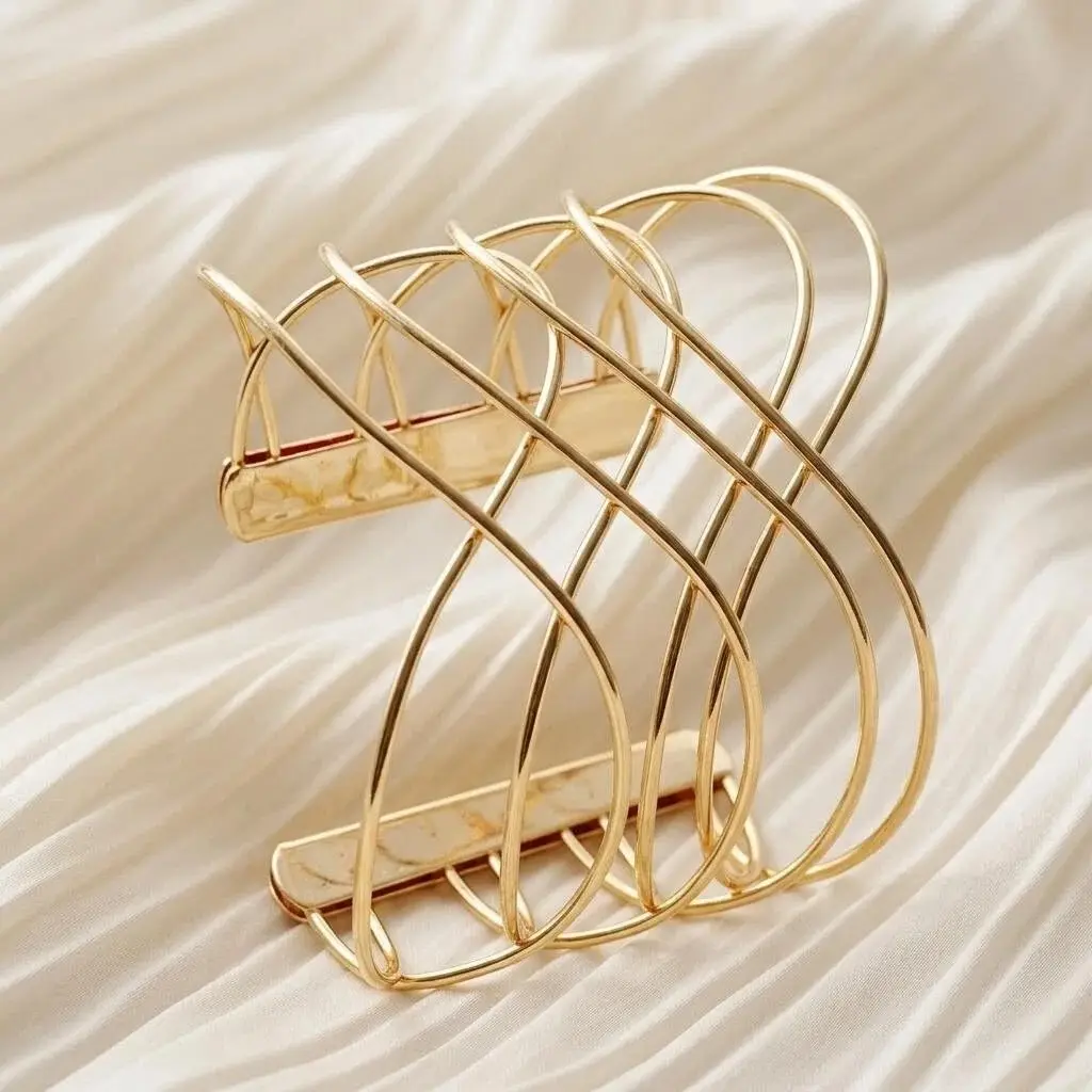 Hollow Wave-Shaped Korean-Style Multi-Layer Metal Arm Bracelet, European and American Cross-Border Minimalist Style Bracelet, New Light Luxury Elegant Bracelet for Women