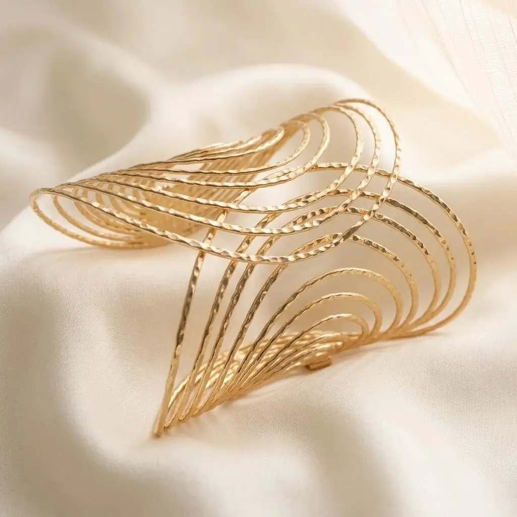 Hollow Wave-Shaped Korean-Style Multi-Layer Metal Arm Bracelet, European and American Cross-Border Minimalist Style Bracelet, New Light Luxury Elegant Bracelet for Women
