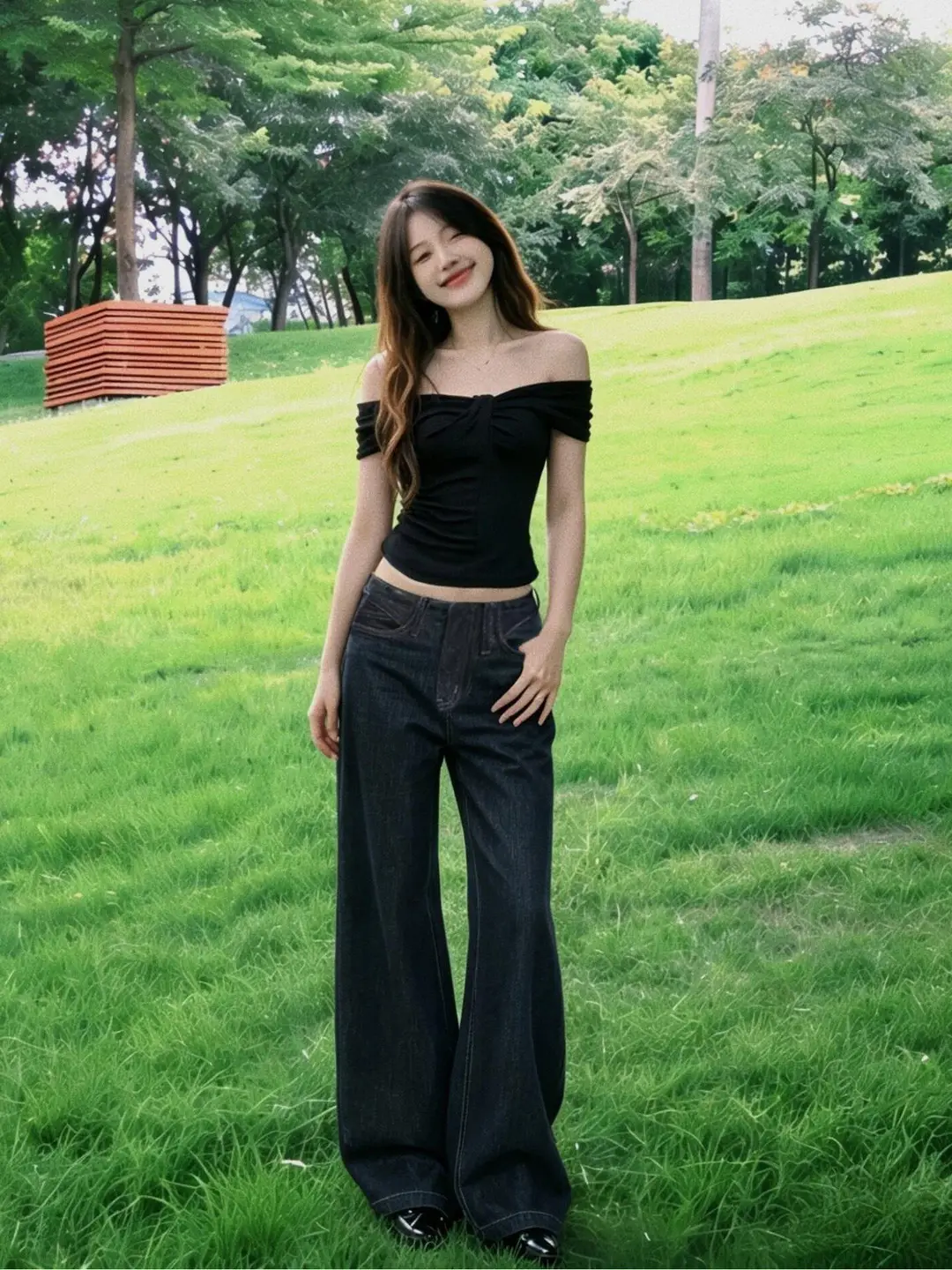 Black French-Style Off-Shoulder Crop Top for Women, Summer V-Neck Slim-Fit T-Shirt, Unique Short-Sleeve Design Women's T-Shirt — feature 10