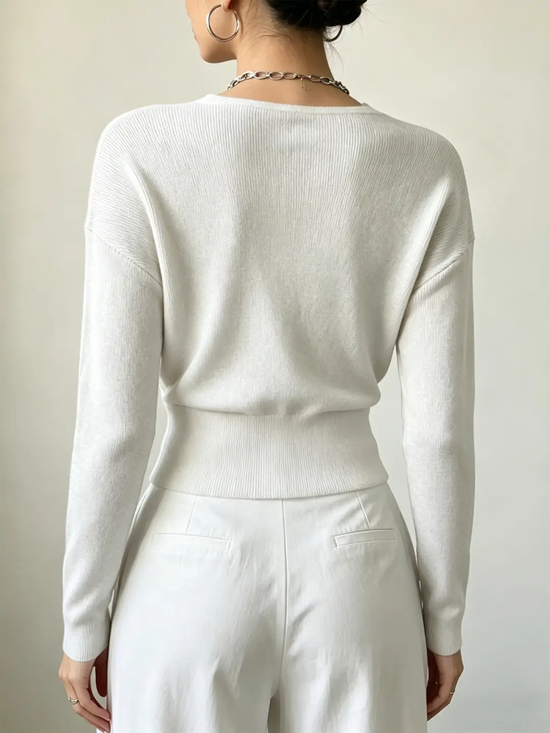 Cross-Border Popular Women's Knitwear, Long-Sleeved, Solid Color, Fashionable, Cross-Neck, Waist-Cinching Design, Simple and Flattering — feature 16