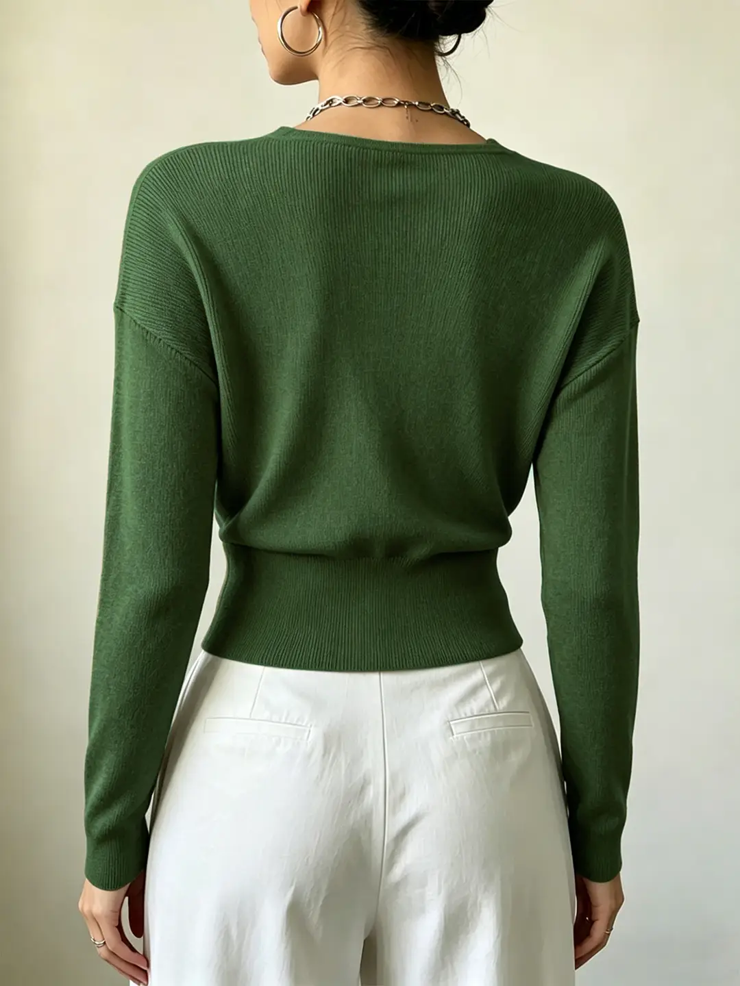 Cross-Border Popular Women's Knitwear, Long-Sleeved, Solid Color, Fashionable, Cross-Neck, Waist-Cinching Design, Simple and Flattering — feature 18