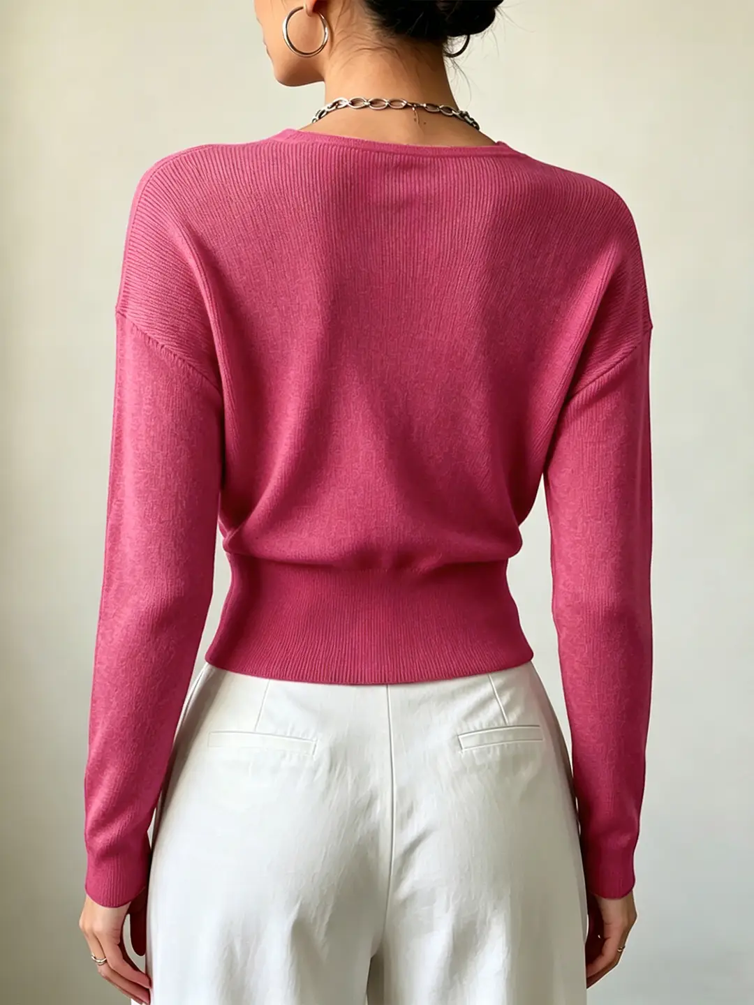 Cross-Border Popular Women's Knitwear, Long-Sleeved, Solid Color, Fashionable, Cross-Neck, Waist-Cinching Design, Simple and Flattering — feature 20