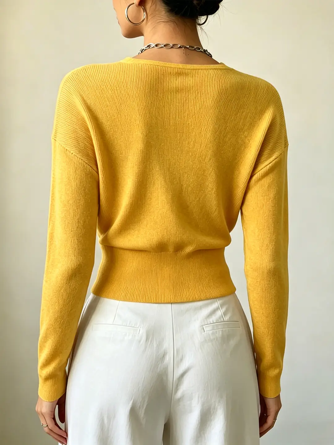 Cross-Border Popular Women's Knitwear, Long-Sleeved, Solid Color, Fashionable, Cross-Neck, Waist-Cinching Design, Simple and Flattering — feature 22