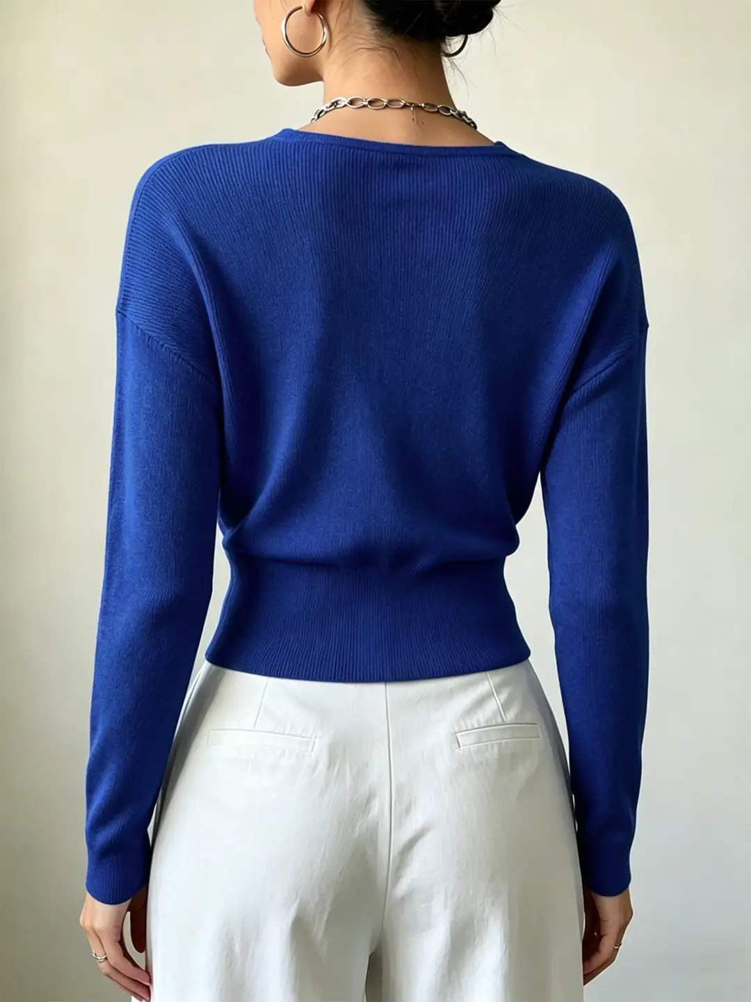 Cross-Border Popular Women's Knitwear, Long-Sleeved, Solid Color, Fashionable, Cross-Neck, Waist-Cinching Design, Simple and Flattering — feature 24