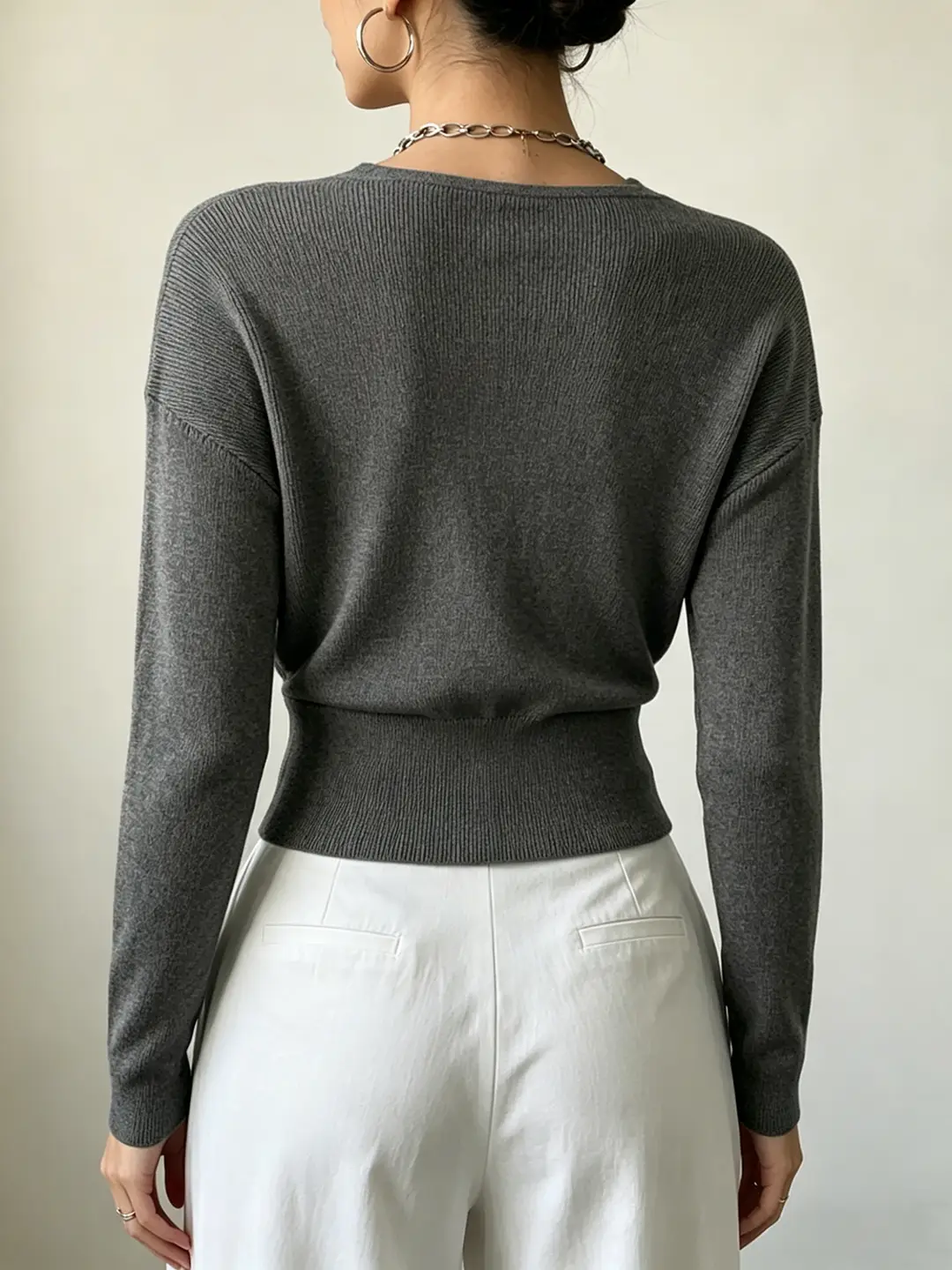 Cross-Border Popular Women's Knitwear, Long-Sleeved, Solid Color, Fashionable, Cross-Neck, Waist-Cinching Design, Simple and Flattering — feature 26