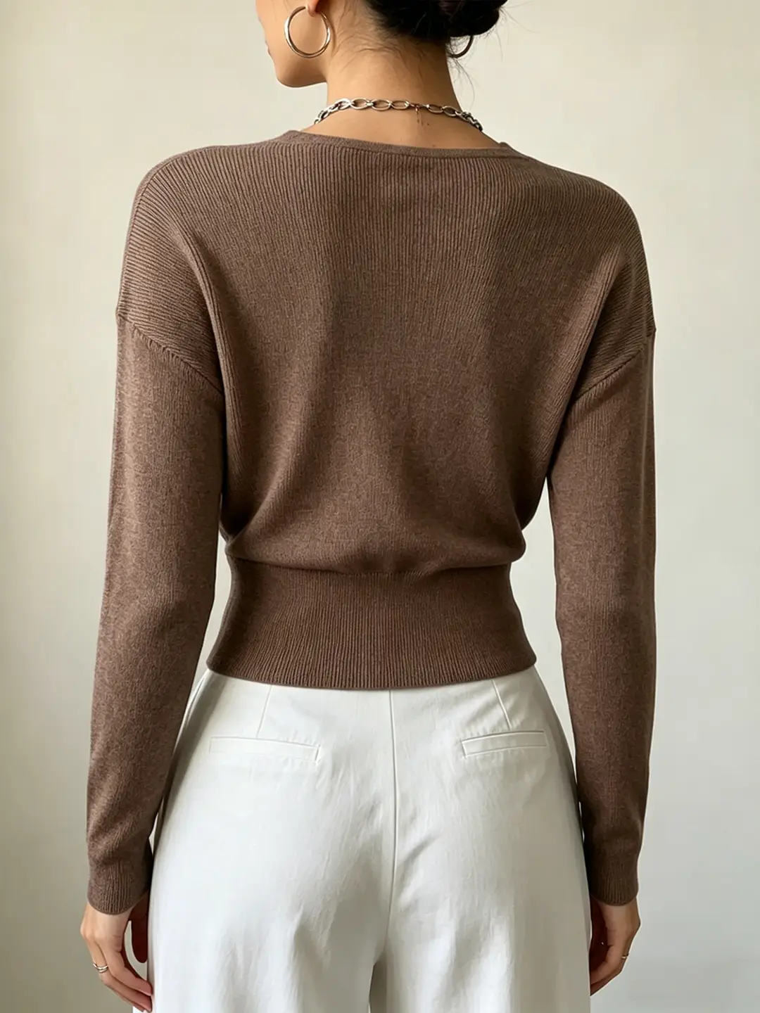 Cross-Border Popular Women's Knitwear, Long-Sleeved, Solid Color, Fashionable, Cross-Neck, Waist-Cinching Design, Simple and Flattering — feature 28
