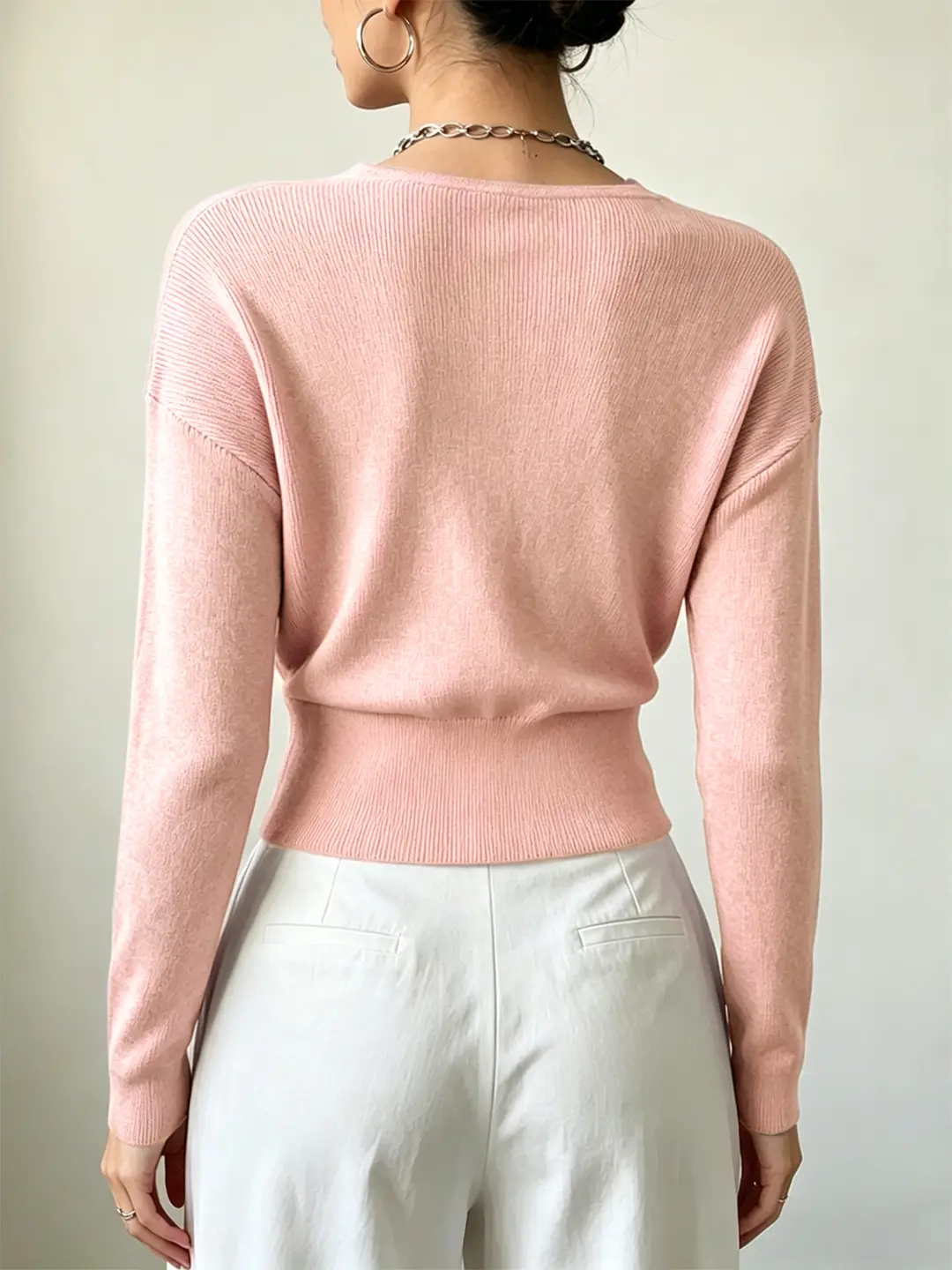 Cross-Border Popular Women's Knitwear, Long-Sleeved, Solid Color, Fashionable, Cross-Neck, Waist-Cinching Design, Simple and Flattering — feature 30
