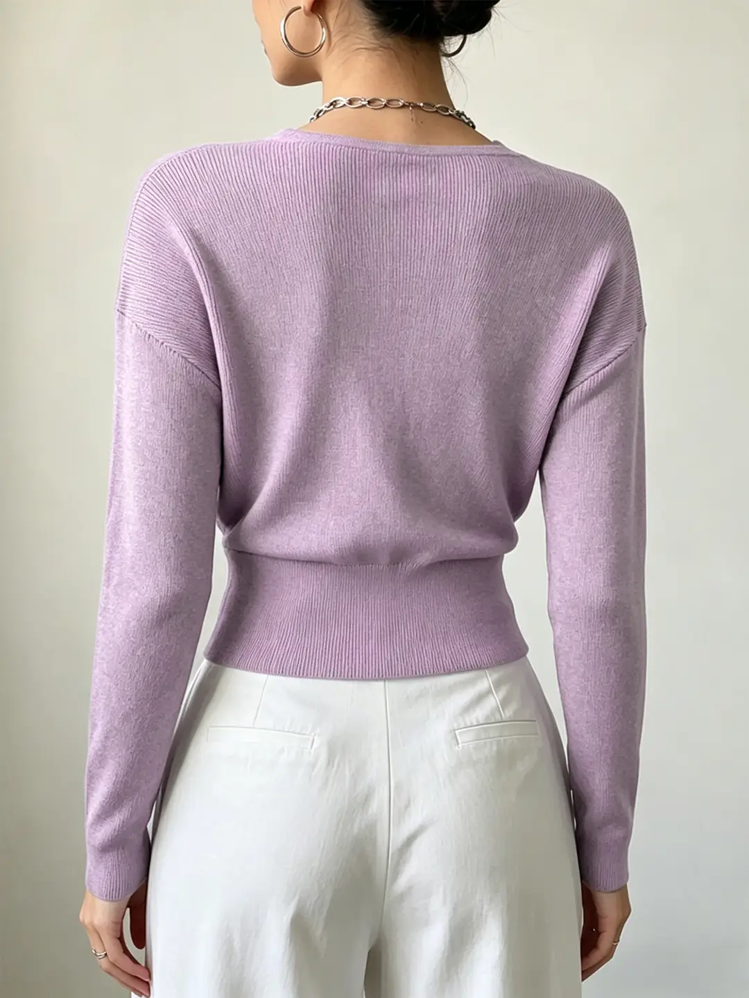 Cross-Border Popular Women's Knitwear, Long-Sleeved, Solid Color, Fashionable, Cross-Neck, Waist-Cinching Design, Simple and Flattering — feature 32