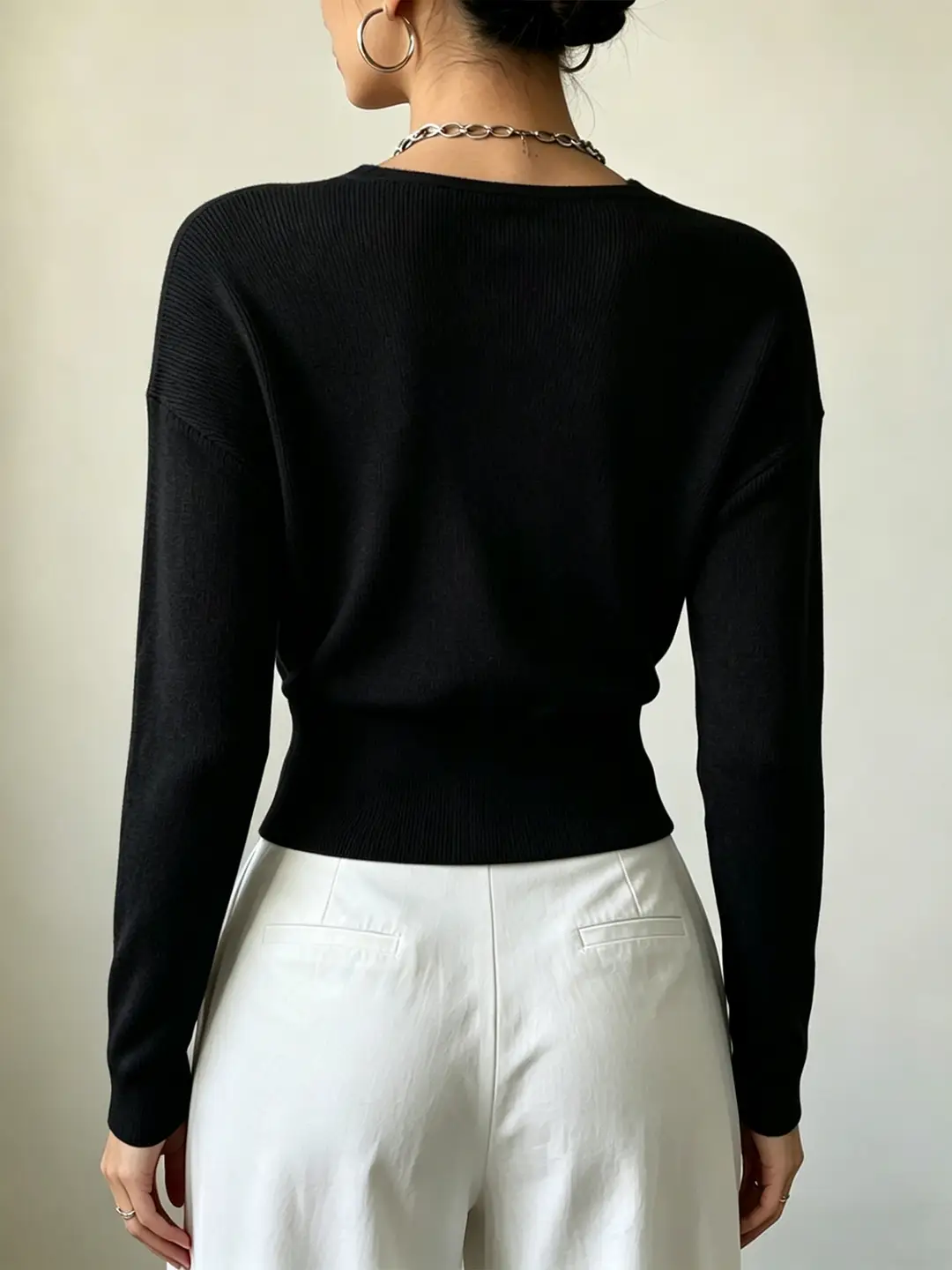 Cross-Border Popular Women's Knitwear, Long-Sleeved, Solid Color, Fashionable, Cross-Neck, Waist-Cinching Design, Simple and Flattering — feature 36