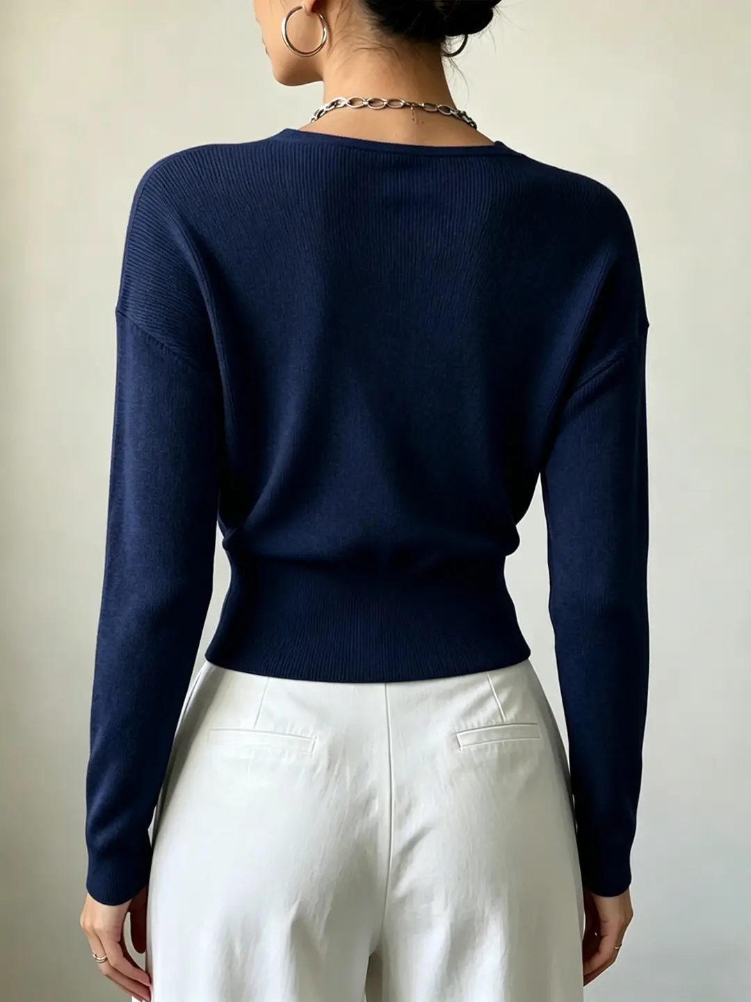 Cross-Border Popular Women's Knitwear, Long-Sleeved, Solid Color, Fashionable, Cross-Neck, Waist-Cinching Design, Simple and Flattering — feature 38